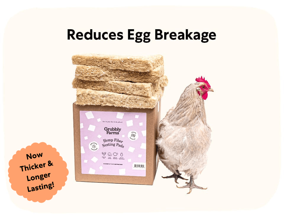 Hemp fiber nesting pad with a chicken and text on a white background